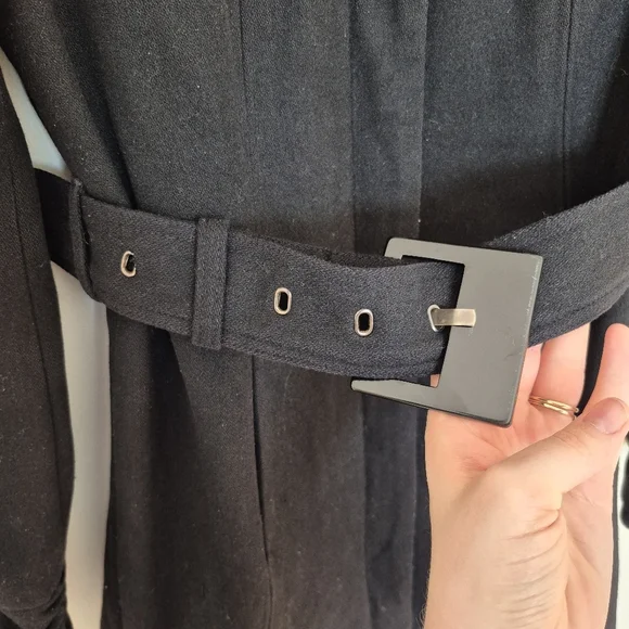 Ricki’s Women's Black Belted Funnel-Neck Wool Blend Coat Size Small - Picture 3 of 8